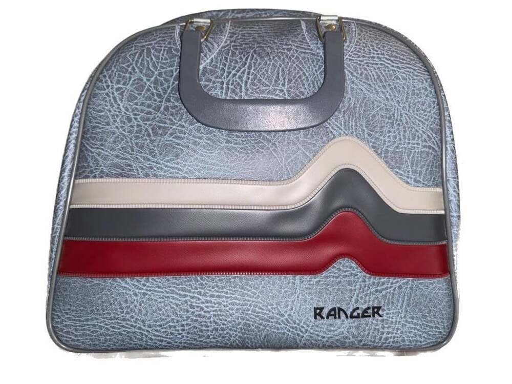 Vintage Ranger Blue Faux Leather Train Case Vanity Travel Bag